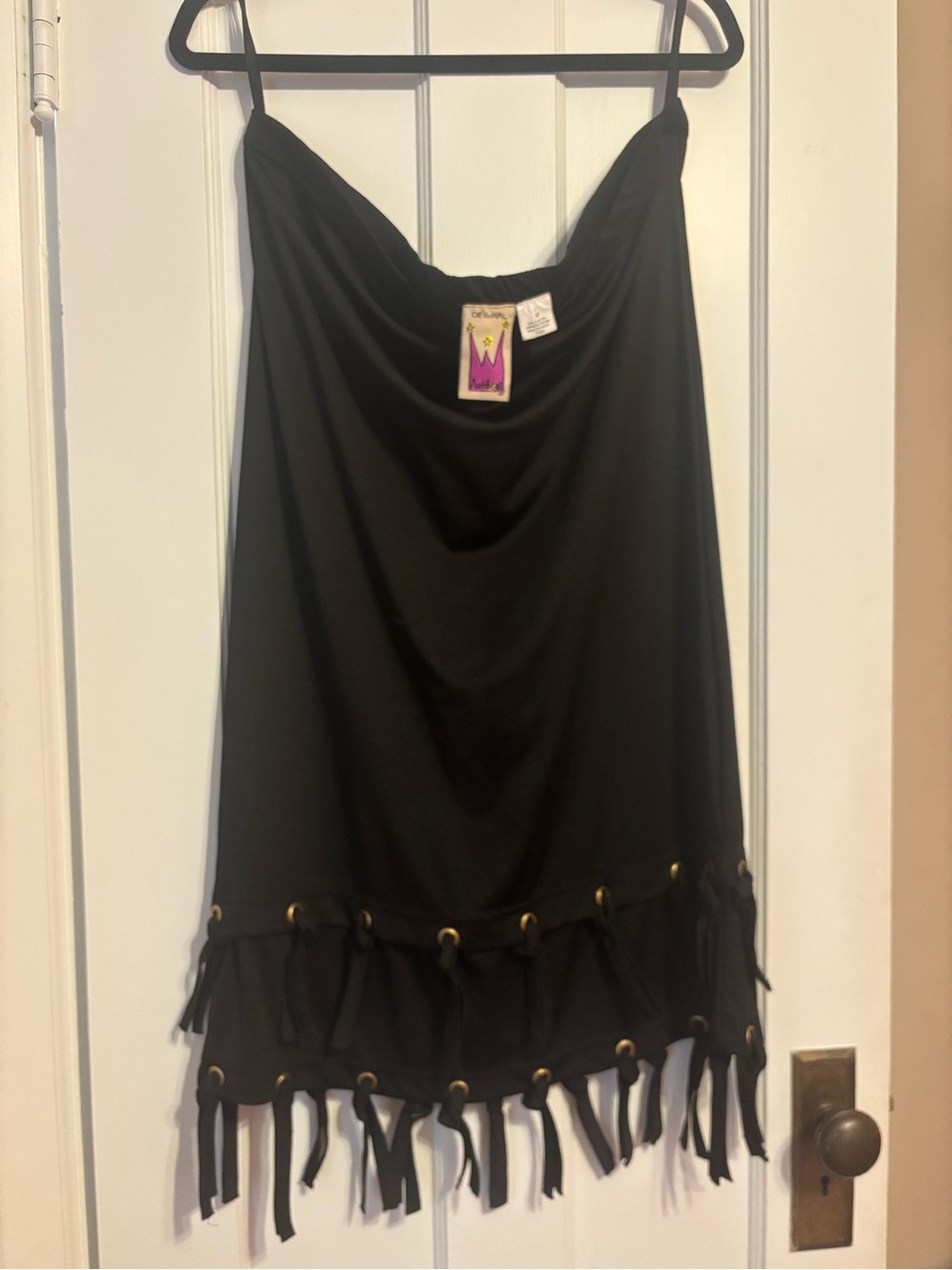 Black Fringe Midi Skirt with Grommet Detail - original Anthony